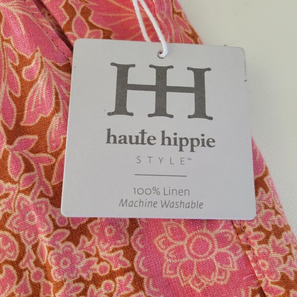 NWT Haute Hippie 100% Linen Wide Leg Pants Floral Boho Resort Pink Orange XL - Picture 2 of 7